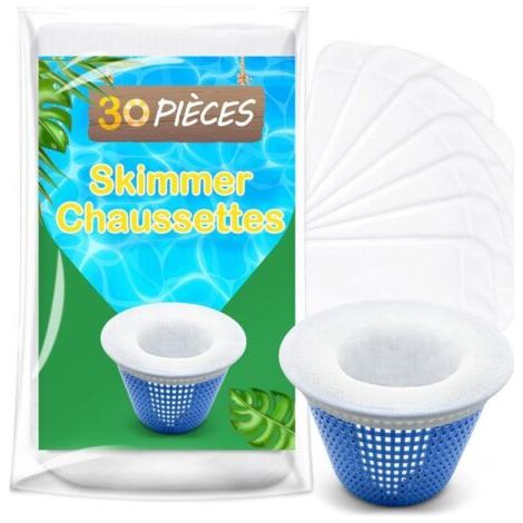 Lot de 30 filtres pour skimmer de piscine, fabriqués en nylon élastique à mailles ultra-fines, peuvent être utilisés comme préfiltre pour les skimmers. (1/4)