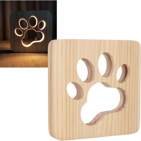 Lampe de Bureau LED Bois 3D Empreinte Chien Veilleuse USB Décoration Chevet (1/4)