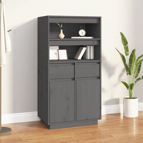 Buffet haut, Meuble de Rangement, Armoire de Cuisine Gris 60x40x116,5 cm Bois massif de pin RDS5607 BonneVie (1/5)