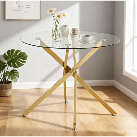 Table manger ronde verre trempe pied croise metal OKMYHOME (1/5)