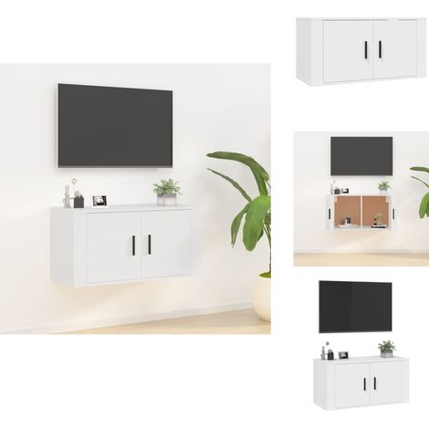 TV-Wandschrank Weiß 80x34,5x40 cm - TV Schrank - Wandregal - Fernsehtisch - Holzwerkstoff Möbel - Weißer TV Stand (1/5)