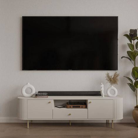 AX LIVING TV-Schrank Halay Beige, 2 Türen & 1 Schublade Moderne Rillenstruktur 180,6 cm