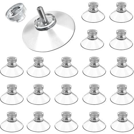 Lot de 20 ventouses avec filetage - Diamètre : 40 mm - Ventouses pour fenêtre - Ventouses pour plaques de verre - Pour décoration de suspension - Crochets en PVC avec écrou moleté (1/5)