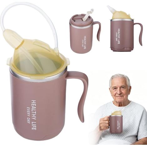 3-in-1-Auslaufsicherer Becher für Senioren, 400 ml, auslaufsicherer Becher mit Trinkverschluss für Senioren, sturzsicherer Becher für Senioren, Schwangere und Patienten (1/5)