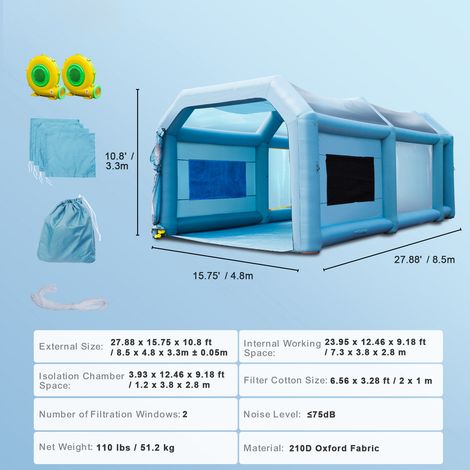 Mophorn aufblasbare Spritzkabine Auto Farbe Zelt 28x16x11ft Filter System 2 Gebläse (1/4)