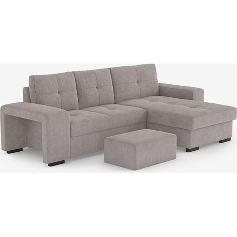 Moderner 3-Sitzer-Ecksofa mit rechter Ottomane und Hocker Vilo - Dunkel Grau (1/5)