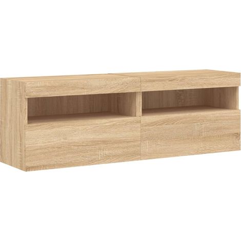 Mobile TV da parete scaffale multimediale credenza TV sala da pranzo soggiorno camera da letto luci LED 2 pezzi rovere Sonoma 60 x 30 x 40 cm marrone 020029178