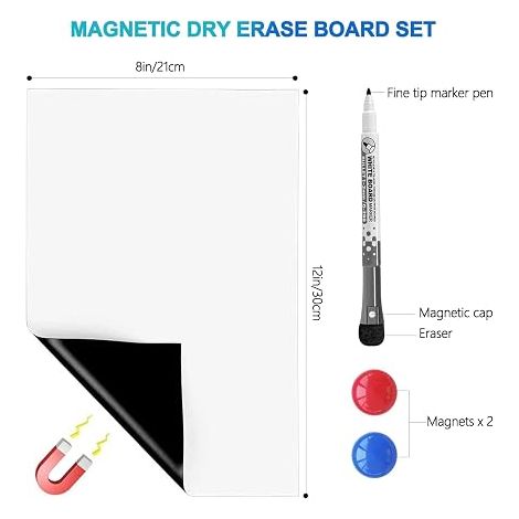Tableau blanc magnétique effaçable à sec réfrigérateur, tableau de rappel magnétique format A4, tableau planification liste choses à faire, aimants stylo tableau blanc (1/4)