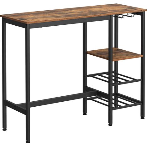Table Haute, Table à Manger, Table de Bar, avec Supports pour Verres et Bouteilles, pour Salon, Cuisine, 110 x 40 x 90 cm, Style Industriel, Marron Rustique et Noir LBT013B01 (1/5)