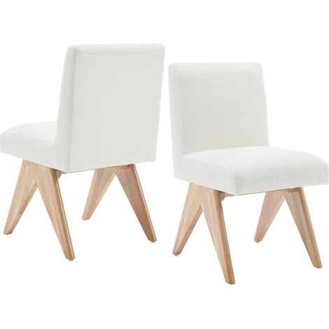 Esszimmerstühle für Küche aus Chenille Polster mit Holzbeine ohne Armlehnen Beige 2er Set Wahson (1/5)