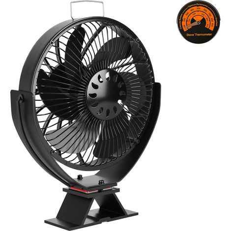 Randaco Ventilateur inclinable pour poêle à bois, 6 pales, grille de protection réglable, avec thermomètre (1/5)
