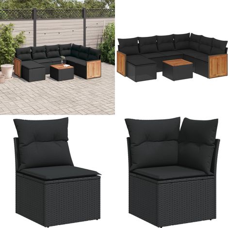 8-tlg. Garten-Sofagarnitur mit Kissen Schwarz Poly Rattan - Gartenmöbelset - Rattan Möbel - Outdoor Set - Lounge Set - Esstisch - Home & Living (1/5)