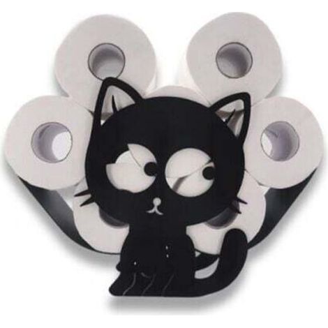 (Black) Toilet Roll Holder, Metal Toilet Roll Holder, Kitten-Shaped Toilet Roll Storage for the Bathroom (1/4)