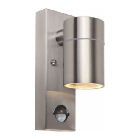 Lámpara LED de exterior de acero inoxidable con sensor de movimiento PIR ajustable e interruptor crepuscular, IP54 impermeable arriba/abajo 230V lámpara de exterior incluye 1 bombilla GU10 5W 3000K bl