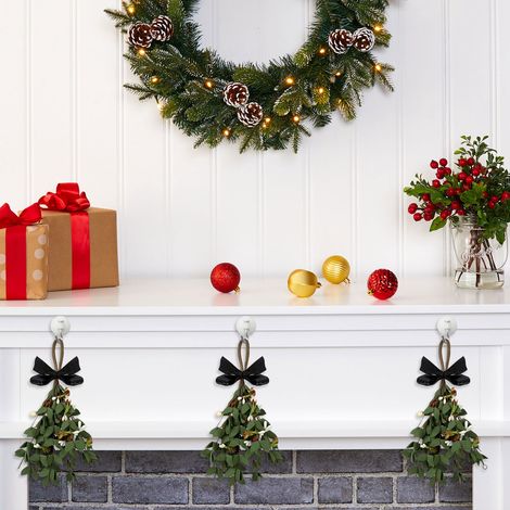 Style C : Décoration de Noël en feuilles de gui artificielles, 28 cm, en plastique, fil de fer et mousse. (1/5)