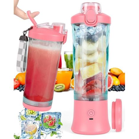 Mixeur à smoothies portable 600 ml avec 6 lames 4000 mAh Mini mixeur peut presser 25 tasses de jus pour le bureau, le camping et les voyages,Rose (1/5)