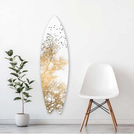 Planche de surf décorative blanche et dorée (1/4)