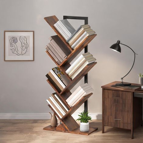 Étagère à livres en bois 7 niveaux forme d'arbre pour bureau (1/5)