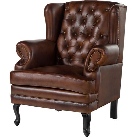 Ohrensessel Echtleder 88x80x108 braun CHESTERFIELD 101