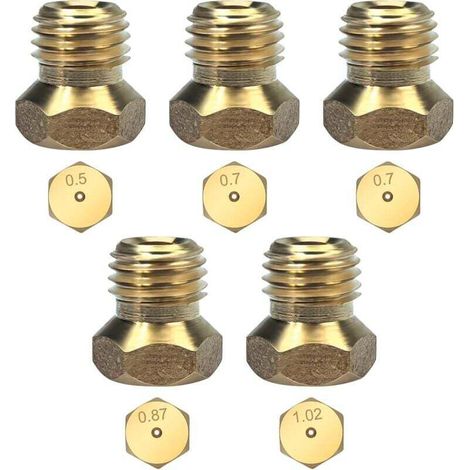 5Pcs Gicleur gaz Butane Universels pour plaque de cuisson au gaz naturel GPL, jets, buses et injecteurs, 1 de 0,5 cm, 2 de 0,7 cm, 1 de 0,87 cm, 1 de 1,02 cm (1/4)