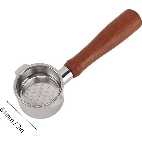 Ortviai Portafiltre sans fond 51 mm pour machine à café Delonghi – acier inoxydable 304 et poignée en bois (1/4)