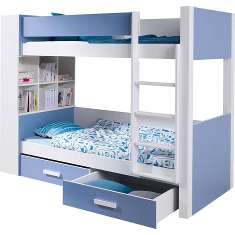 Litera Henderson 141, Blanco + Azul, De dos pisos, 80x180, Madera, Aglomerado laminado, Somieres, 94x210x160cm