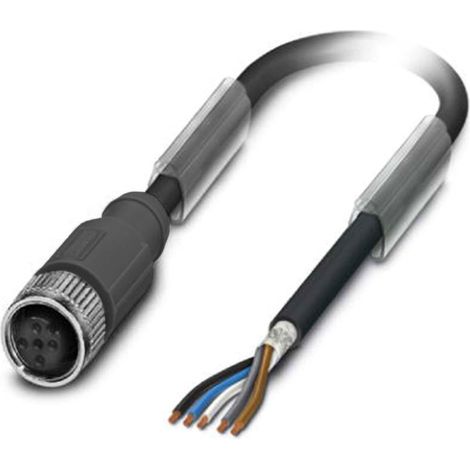 M12 Sensorleitung PUR 5-polig Buchse gerade geschirmt/schlepp. A-Kodierung, Länge 2,0 Meter schwarzgrau RAL 7021, Kabel Außendurchmesser 5,3mm - 1 Stück