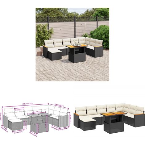 9-tlg. Garten-Sofagarnitur mit Kissen Schwarz Poly Rattan - Gartenmöbel Set - PE-Rattan Möbel - Outdoor Lounge - Gartenlounge - Terrassenmöbel - Home & Living (1/3)