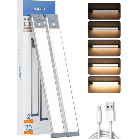 350Lumens & Dimmable Lampe de Placard, 2500mAh Lampe Detecteur de Mouvement Interieur, USB-C Lumiere Cuisine Sous Meuble, sans Fil Rechargeable pour Armoire Escalier 33,5 cm, Lumière chaude (1/5)