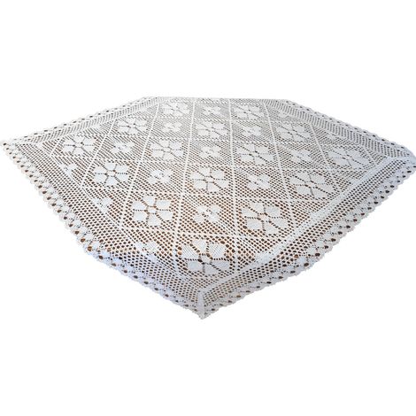 Napperon carré au crochet blanc 85x85 cm, fil carré blanc, dentelle (1/5)