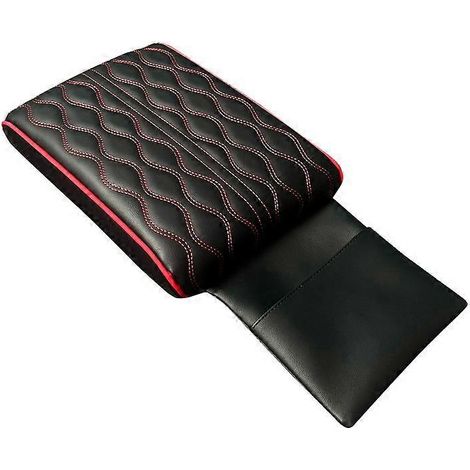 Mittelarmlehne fürs Auto, gestepptes Kissen aus PU-Leder, Wellenmuster, schwarz und rot, Innenausstattung für die Mittelkonsole.