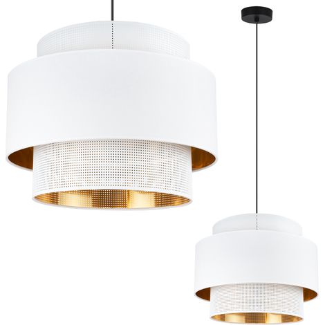 LAMPADA A SOSPENSIONE ASTI TRIO BIANCO ORO 40CM TESSUTO A MAGLIA