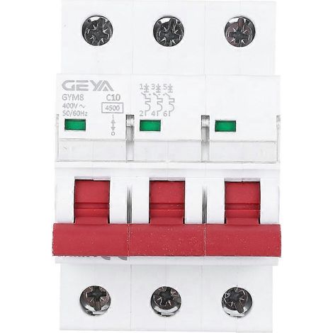 GYM8-C45 Miniatur-Leistungsschalter, 3-polig, 400 V AC, beidseitige Sammelschienenverdrahtung, 10 A