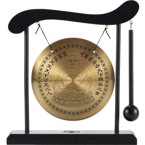 Gong sur Socle Bouddha Rieur Décoration Zen en Bois (1/5)