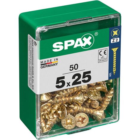 Boîte 50 Unités. Vis A Bois Spax Cab. Plat Yellox 5.0x25mm Spax (1/2)