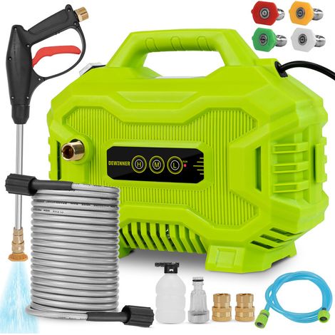 DEWINNER Nettoyeur Haute Pression 130Bar, Mini Nettoyeur Haute Pression Portable 1200W, Réglage à 3 Vitesses avec 4 Buses, Tuyau de 8 Mètres et Pulvérisateur de Mousse pour Nettoyer Les Balcons
