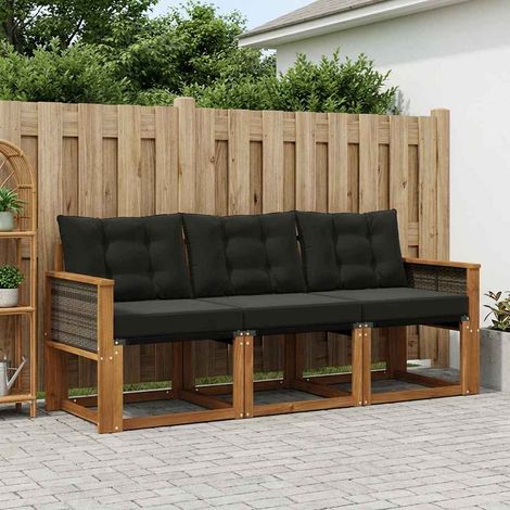 vidaXL  Outdoor Sofa Set  with Cushion 3 pcs Natural and Black