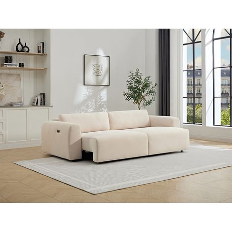 Divano 4 posti con seduta scorrevole elettrica in velluto a coste sottili beige - PASTARO (1/4)