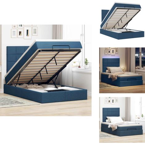 Cadre de lit ottoman avec matelas bleu 120x190 cm tissu - Cadre De Lit Ottoman - Cadres De Lit Ottomans - Cadre De Lit - Cadre De Lit Avec Rangement (1/5)