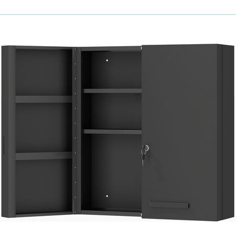 GagaArmoire a pharmacie verrouillable 2 portes 6 etageres noir (1/5)