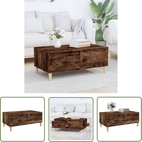 The Living Store Table basse Chêne fumé 90x50x36,5 cm Bois d'ingénierie - Table Basse - Meuble Salon - Design Scandinave - Table D'appoint - Table Ronde (1/5)