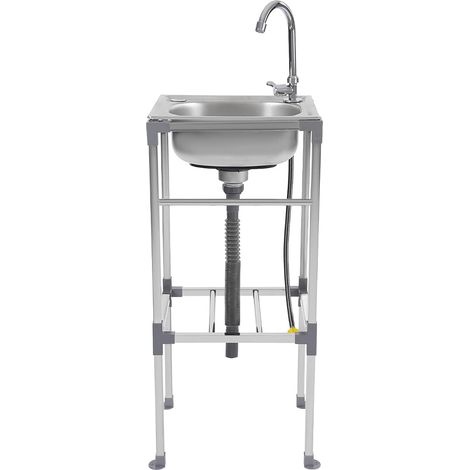 Évier de cuisine commercial en acier inoxydable, mobile, en acier inoxydable, avec robinet à 360°, multifonction, autoportant, 38 x 33 x 83 cm (1/5)