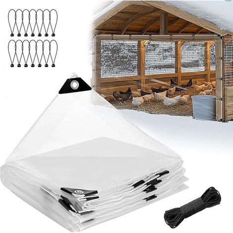 Transparent Tarpaulin with Eyelets Thick Insulation Vinyl Tarpaulin 1.8 x 2.8 m with Elastic Cords and Rope for Chicken Coops, Porches and Patios (1/5)