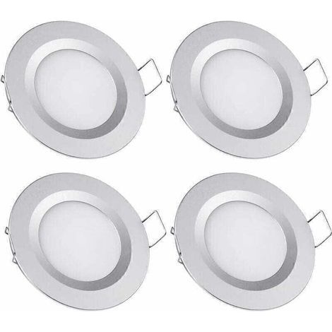 4 x Spot LED Encastrable 12V Trou 58-65mm 3W 6400K Plafonnier Encastré pour Camping-car Bateau Caravane Van Yacht Blanc froid (Finition argentée), (1/4)