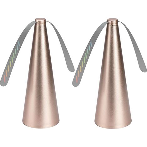 Juego de 2 repelentes de moscas, mantienen las moscas e insectos alejados de la comida, ventilador antimoscas para mesa y patio, alas suaves portátiles, funcionan con pilas (2 piezas, color dorado) (1/5)