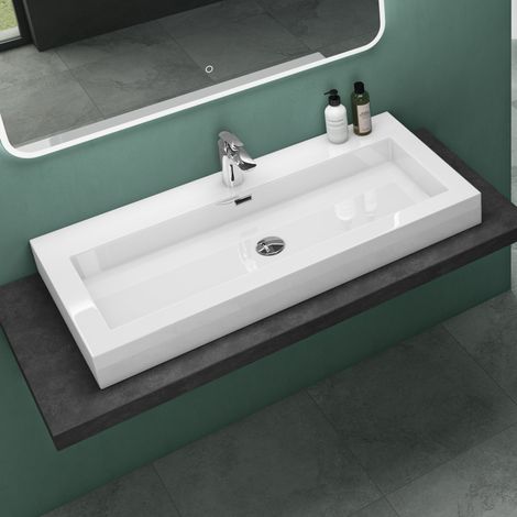 Mai & Mai Waschbecken Col18 Hängewaschtisch Aufsatzwaschbecken Mineralguss Weiß 1 Armaturenloch rechteckig Breite: 73 cm