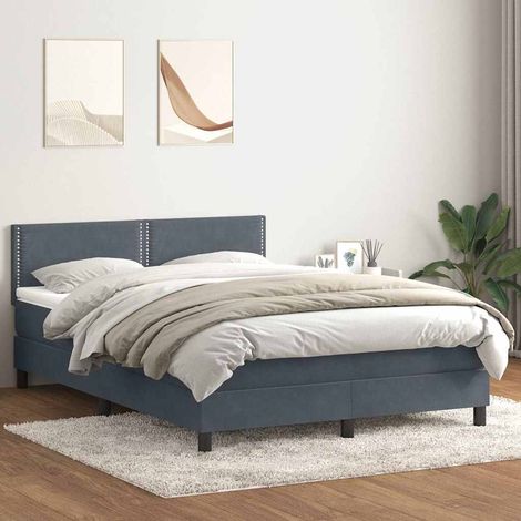 Cama box spring con colchón terciopelo gris oscuro 160x210 cm (1/5)