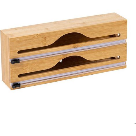 Distributeur De Film Alimentaire - Bambou - Coupe Intégré Sécurisé - Pour Tiroir Cuisine - 2 Rouleaux - 14 x 33 x 7 cm (1/5)