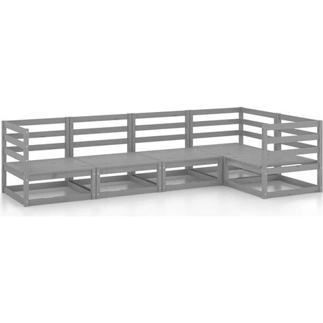 Set Divani da Giardino 5 pz Salotto da Giardino Grigio in Legno Massello di Pino (1/5)