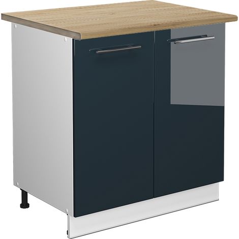 Mobile lavello cucina Fame-Line, Blu scuro lucido, 80 cm con ripiano, PL Rovere, Vicco